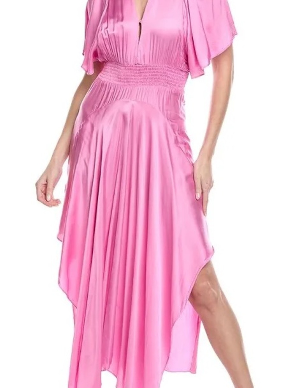 Maje Pink Satin High-Low V-Neck Dress